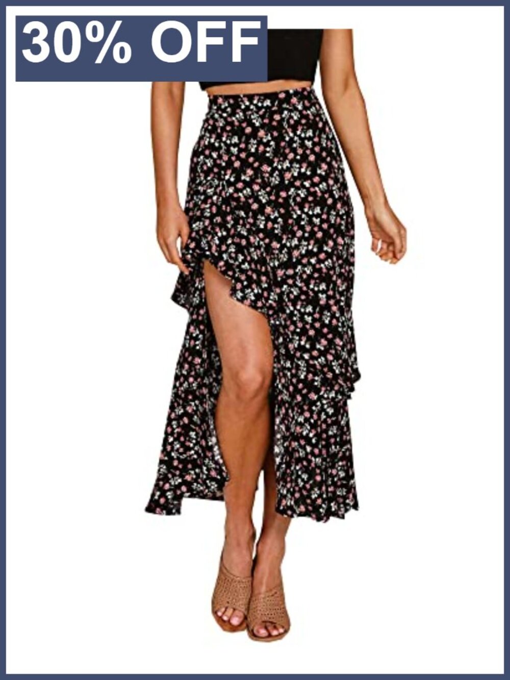 High Low Ruffled Hem A-Line Maxi Skirt with Side Split Women's